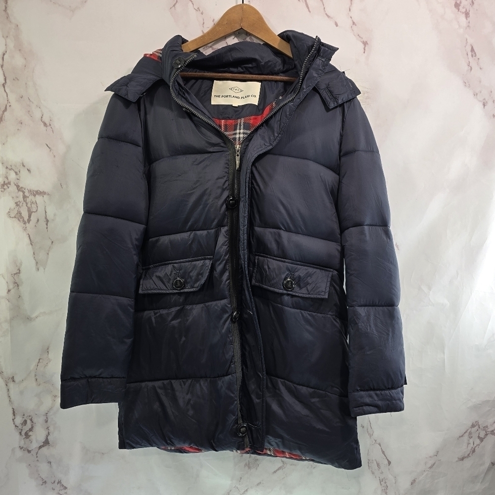 The Portland Plaid Co Jacket Womens Large Faux Fur Hood Puffer Coat Parka Long